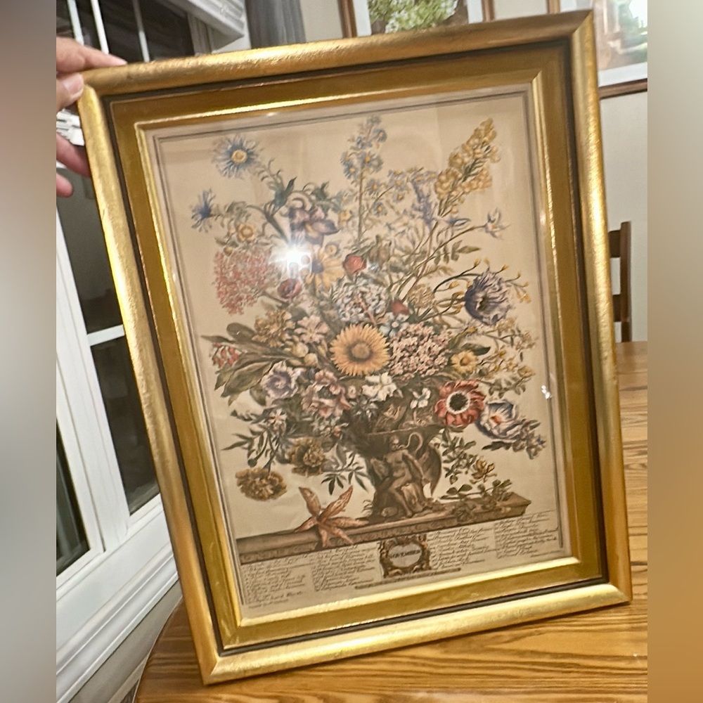 Vintage Robert Furber flowers of November Floral Botanical
Print in Gold Frame